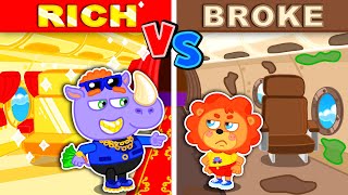 Rich vs Broke Airplane Challenge with Leo #2 - Fun Playtime for Kids | Lion Family |Cartoon for Kids