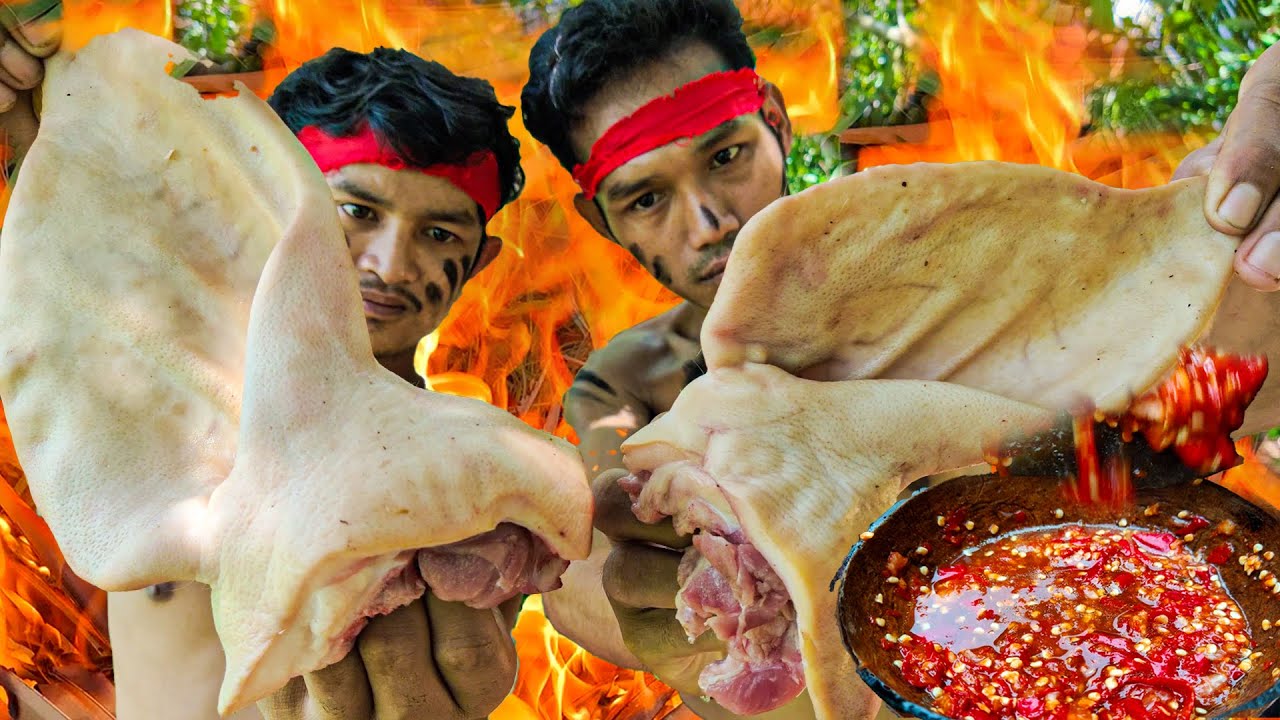 Two brother grilled pig ears with recipe spicy sauce delicious