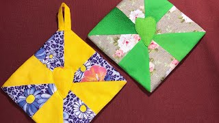 видео: A tack made from fabric scraps. Patchwork block mill. Прихватки з клаптиків. Печворк блок «мельниця» картинка: A tack made from fabric scraps. Patchwork block mill. Прихватки з клаптиків. Печворк блок «мельниця»