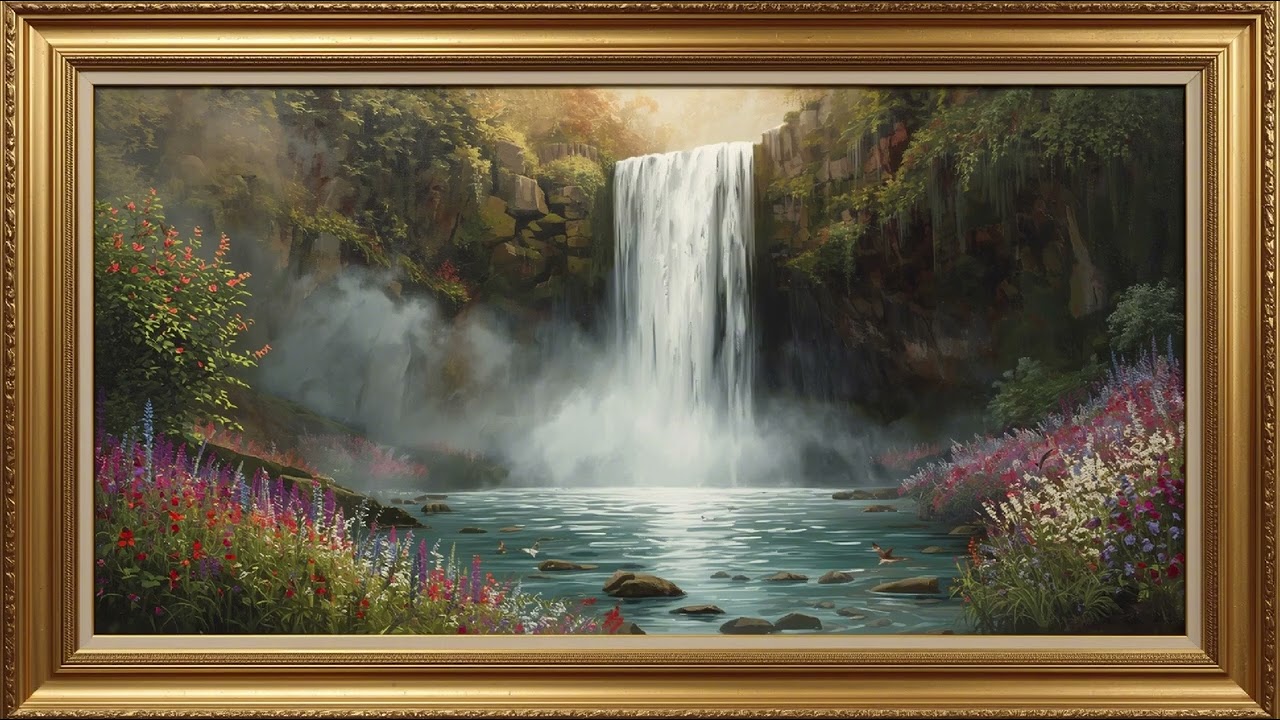 Beautiful Nature Scenery Waterfall Painting | Landscape painting