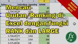 Cara Mencari Urutan atau Ranking dengan SORT, fungsi RANK, dan fungsi LARGE di Excel