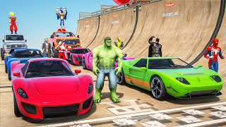 SpiderMan Sonic Hulk Sport Cars on Rampa GTA 5 Challenge (Funny Contest)