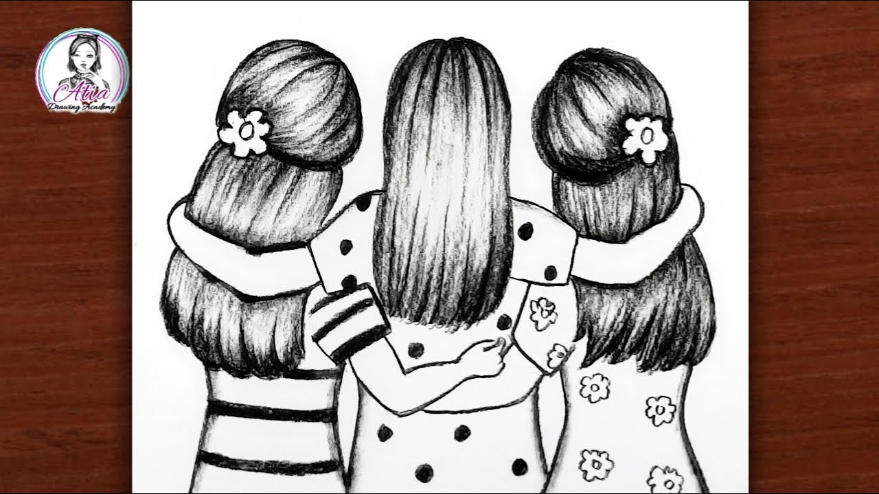 How to Draw Three Best Friends Holding Hands | BFF Friendship Pencil ...