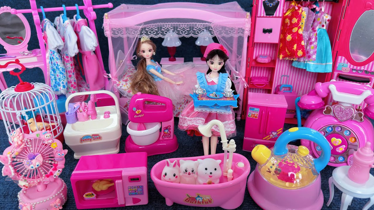 11 Minutes Satisfying with Unboxing Barbie Princess Bed ＆ Wardrobe Collection Toys Review | ASMR