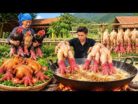 Crispy Fried Dong Tao Chicken – Giant Pan Cooking with Grandma – Traditional Wood-Fired Cooking