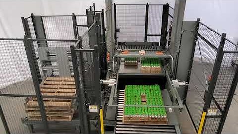 Palletizer for beer cans in trays is the perfect solution for this brewery packaging line