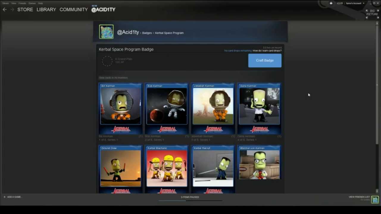 Steam Trading Cards Kerbal Space Program Level 1 Badge Crafting