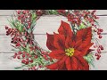 Poinsettia Christmas Wreath Acrylic Painting LIVE Tutorial