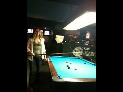 Michelle shooting some pool at First Break