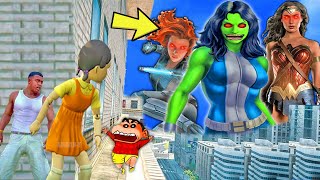 Franklin and Shinchan & Pinchan play HIDE AND KILL with Squid Game Doll In GTA 5