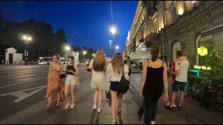 Russia, Walking at night in Saint-Petersburg, Nevsky Avenue 4K.