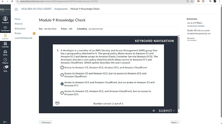 Module 9 Knowledge Check | Securing User, Application, and Data Access | AWS Cloud Architecting