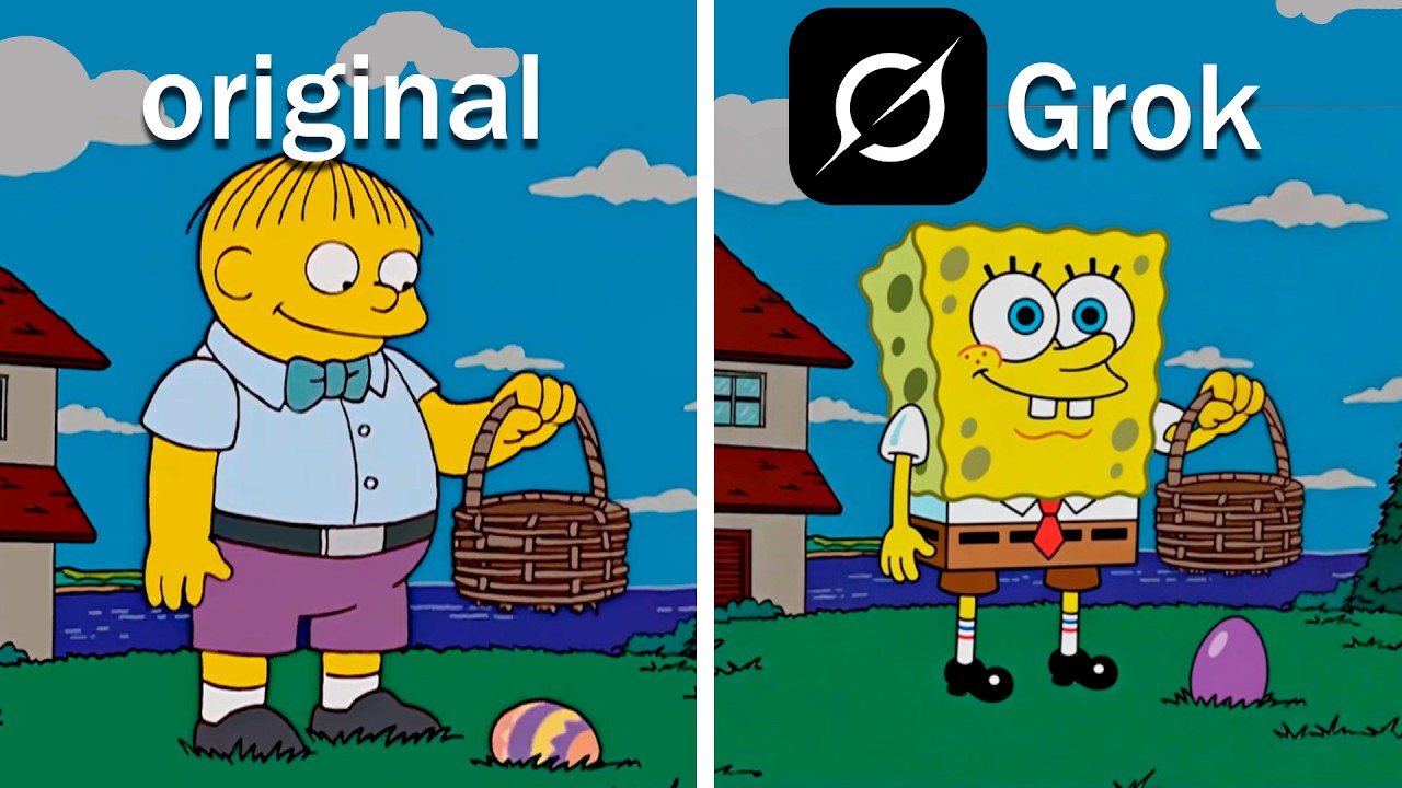 Grok Remake SpongeBob in The Simpsons scenes