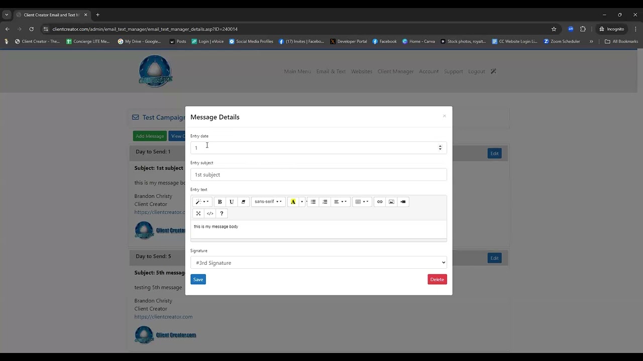 Client Creator - Zoom meeting Email and Text campaigns