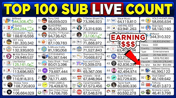 Top 100 YouTube Live Sub Count - MrBeast 500M, BLACKPINK 100M!