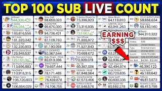 Top 100 Youtube Live Sub Count - Mrbeast 500M, Blackpink 100M