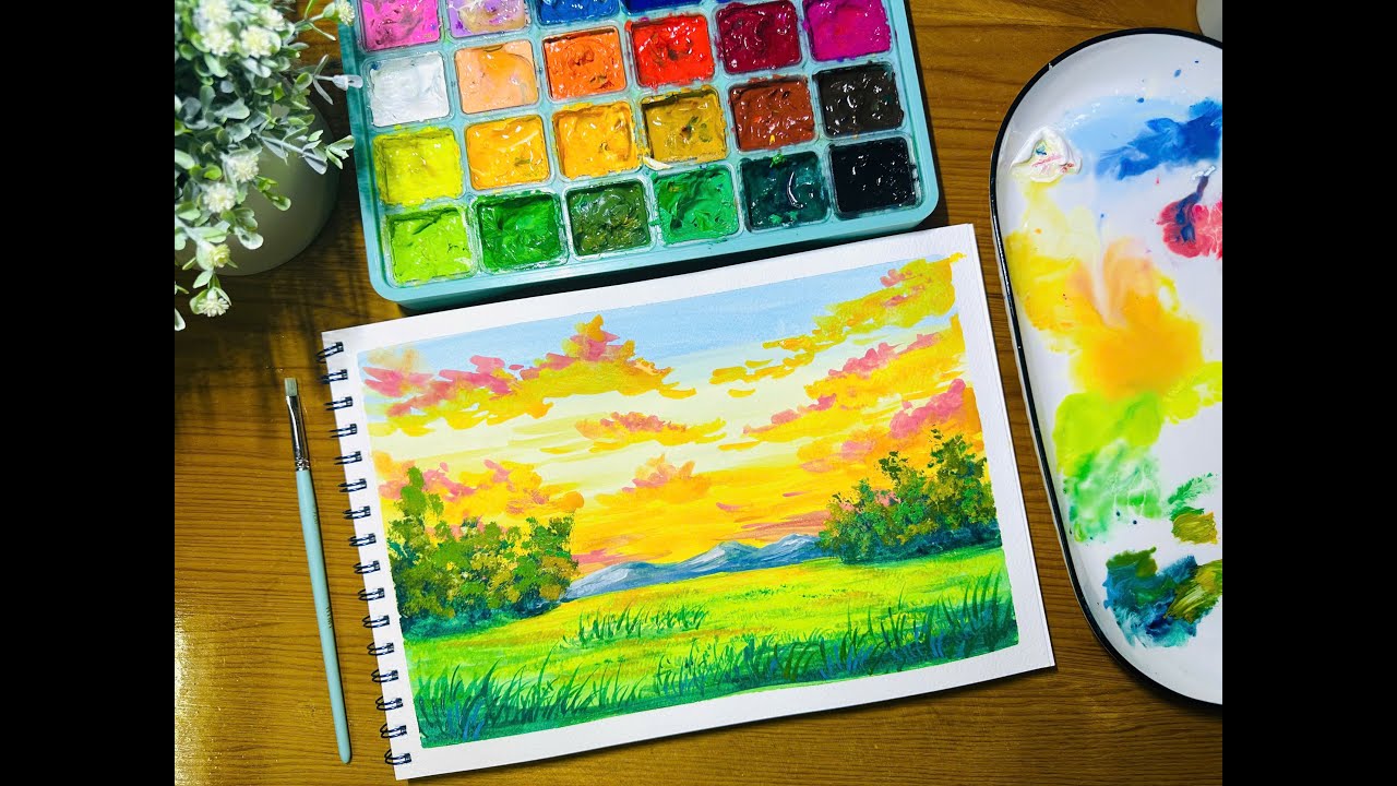 Chillout Art/Gouache painting /How to paint Landscape painting with gouache for beginners #13