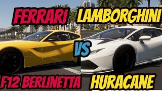 Hello comparing the ferrari f12 berlinetta and lamborghini huracane
lp610-4 in crew 2 to see wich is best street race car !! i feel like
best...