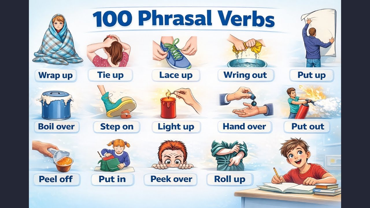 100 Daily Life Phrasal Verbs with Actions | Learn English Phrasal Verbs ...