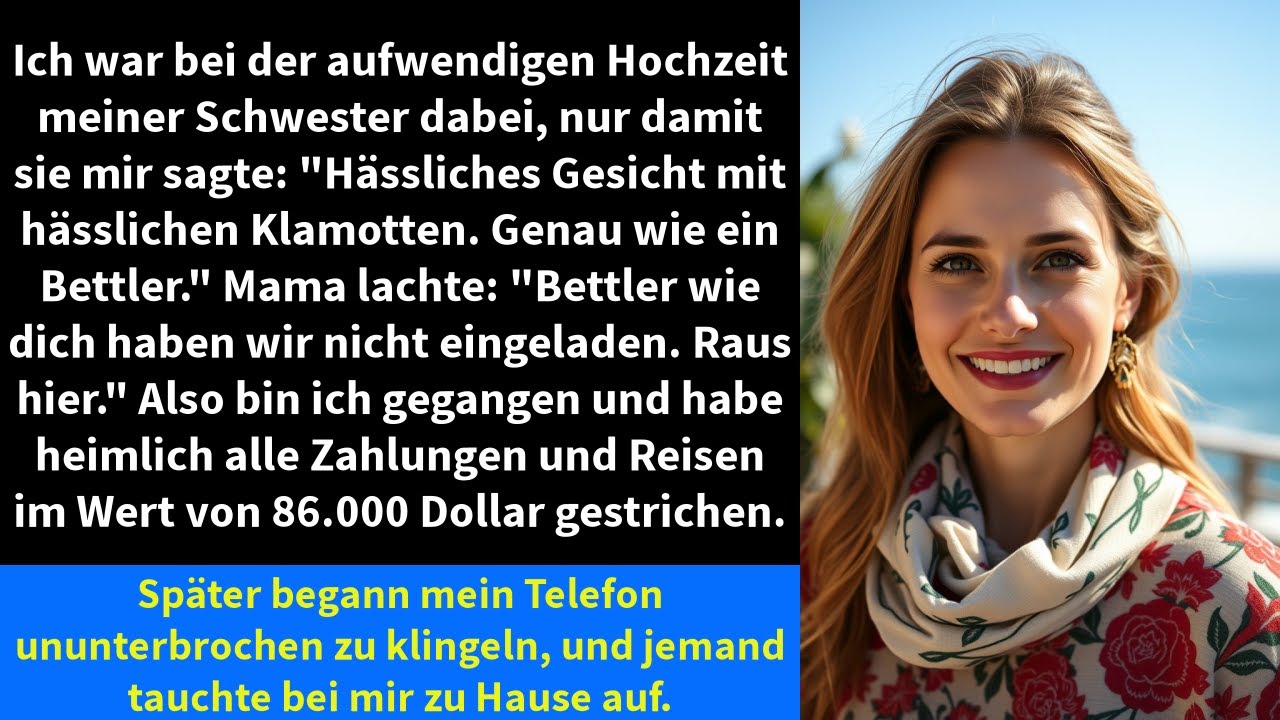 Ich war auf der prunkvollen Hochzeit meiner Schwester, und sie sagte zu mir: