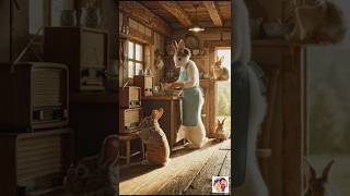 Mom Rabbit Cooking Dinner for Baby Rabbits|Ghibli ASMR| #shorts #asmr #cartoon #ghibli #animation