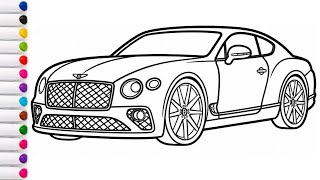 Învață să desenezi o mașină Bentley ușor pentru copii | Desen auto, pagină de colorat pentru copii | Tutorial | #140 