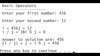 C++ Tutorial using Basic Arithmetic Operators