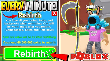 HOW TO REBIRTH EACH MINUTE IN ROBLOX MINING SIMULATOR! *FREE 5000 ROBUX SYTHE*