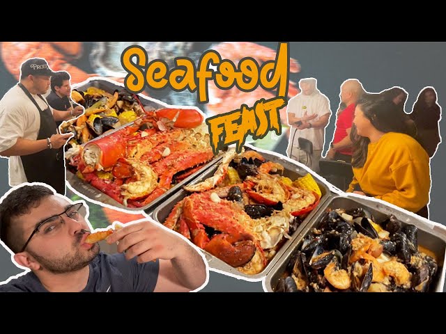 King Crab u0026 Seafood boil Mukbang + friends | Team justduet class=