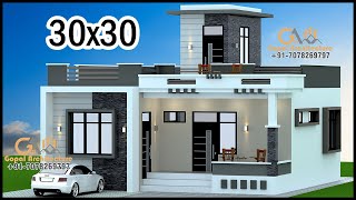 30'-0'x30'-0' 3D Home Design | 3 Room 3D Village House Design | Gopal Architecture