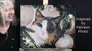 CHRISTMAS CATLearn How to Draw and Paint with AcrylicsEasy Paint and Sip at Home Tutorial