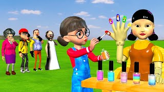 Scary Teacher 3D vs Squid Game Makeup Nails Art Design Nice or Error 5 Times Miss T Loser Challenge