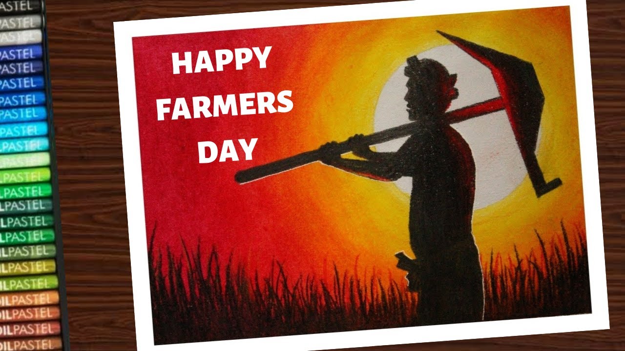 Farmers day drawing || Poster drawing on farmers day - step by ...