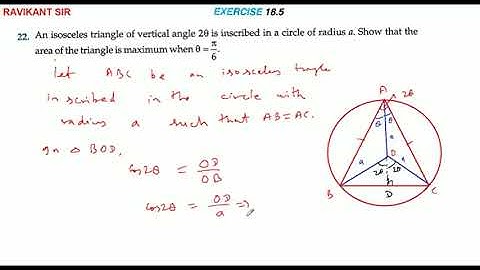 An isosceles triangle of vertical angle 20 is inscribed in a circle of radius a. Show that the area
