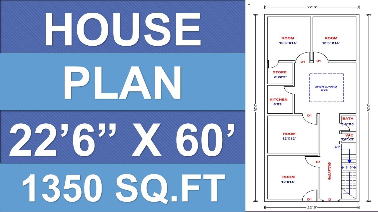 22 6 X 60 House Plan 1350 Sq Ft 150 Sq Yds 150 Gaj Youtube