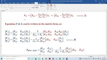 Derive Algorithm for the formation of ZBUS matrix-numerical example