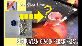 Pembuatan cincin perak pria untuk mengikat batu biru dengan fenomena  Cat eye...#silver