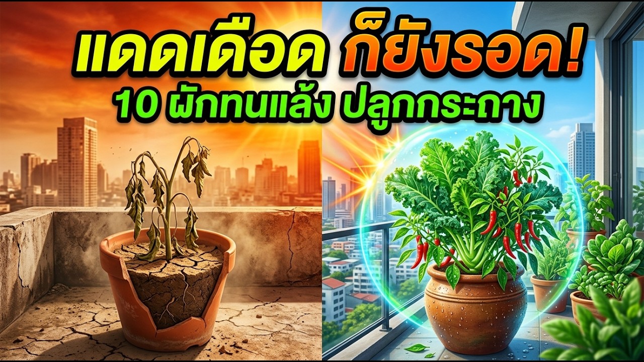 แดดเผา น้ำแห้ง ก็ไม่ตาย! 10 ผักทนแล้งขั้นสุด ปลูกกระถางริมระเบียงก็รอด ☀️🔥
