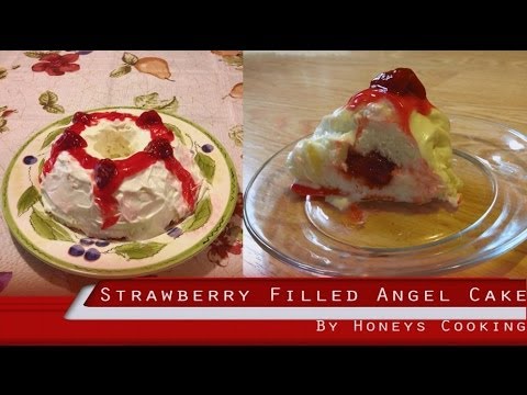Strawberry filled Angel Cake Recipe. How to make Angel Food Cake with strawberry filling