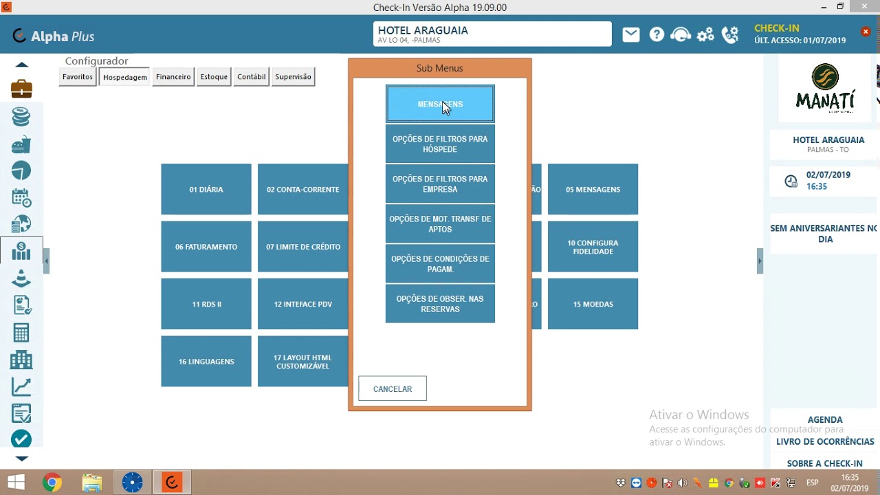 Alpha Plus Software Alpha Plus - CONFIGURADOR - Alterando a política de reservas do hotel ...