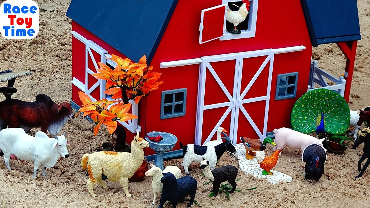 Fun with Farm Animals Toys in the Barn - YouTube