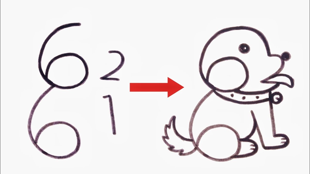 How to draw dog from number 6621 | Easy dog drawing 2024 | Number ...