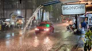 4K THAILAND  Walking in Heavy Rain in Bangkok | Heavy Rain Sounds and Rainy Day Ambience
