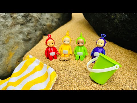 BEACH FUN with TELETUBBIES Toys Sand Bucket and Tropical Sunset @TinyTreasuresandToys