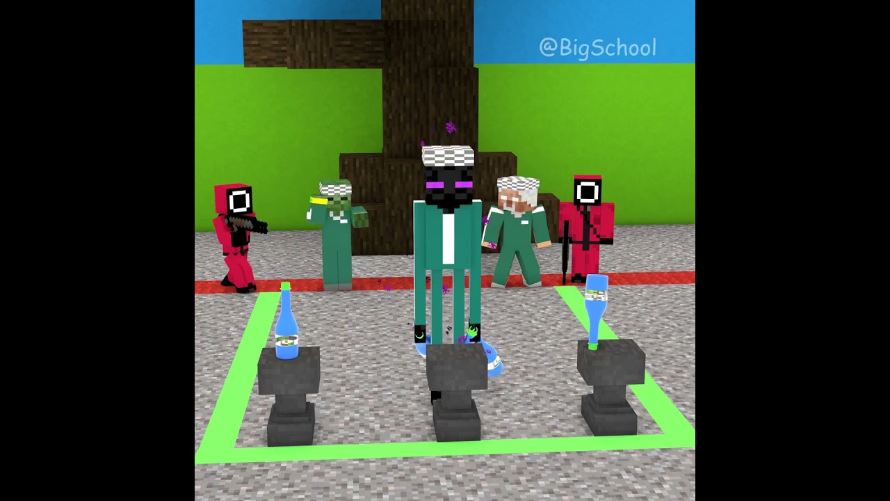 When Enderman v.s Old Man v.s Zombie Plays Squid Game Bottle Flip |  Minecraft