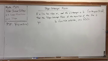 2.3.5 Linear Functions & Their Graphs – Slope-Intercept Form of the Equation of a Line, Part 1