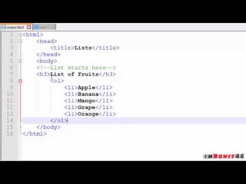 HTML Tutorials - 7 - Lists - YouTube