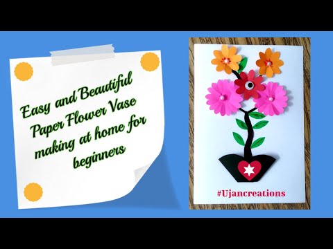 How to make Easy and Simple Paper Flower pot with flower 💐 💐 || Easy Handmade Flower Vase @UJANCREATIONS