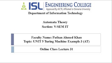 Unit 5 TURING MACHINE Example 3 Lecture 31 Automata Theory