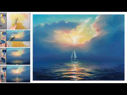 Sea Sunset STEP by STEP Oil Painting on Canvas Tutorial / Color Palette ART